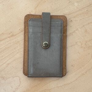 HOBO Gray and Brown Leather Card Holder
